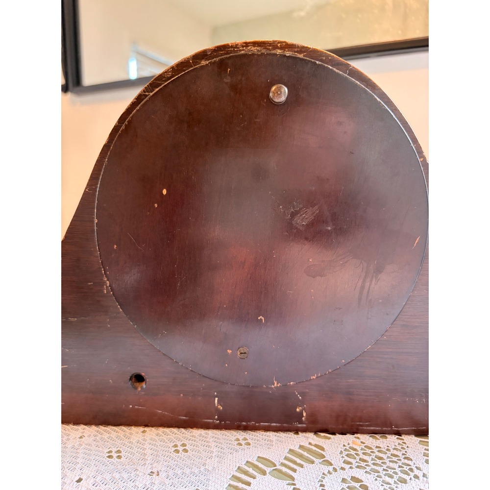 Vintage Telechron Ships Bell Wood Mantel Clock Nautical Ship Wheel - Picture 6 of 8